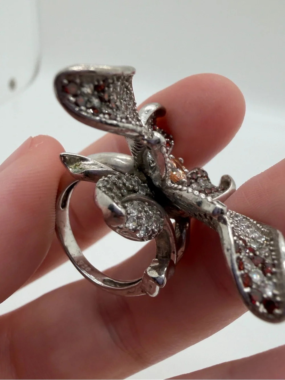 Vintage style 925 rhinestone butterfly ring